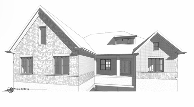 Artistic rendering of 1228 Georgias Way, New Lenox — a ranch home with stone and board-and-batten elevations and a covered entry